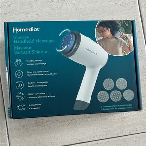 NEW 🆕 Homedics White and Blue Shiatsu Handheld Massager with 5 attachments